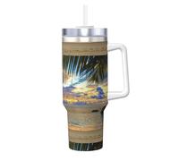 YBGHDAA Tazza con stampa tramonto sulla spiaggia, da 1,18 l, con manico, in acciaio inox, a prova di perdite, per donne e uomini