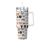 YBGHDAA Tazza da 1,18 ml con stampa di matti di cane e gatto, bulldog, beagle, labrador, tazza con manico, in acciaio inox, a prova di perdite, per donne e uomini