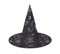 YBGHDAA Viola Nero Goth Spooky Stampa 2 Pack Halloween Cappello Strega Cappelli Per Feste Pieghevole Leggero Gioco di Ruolo Caps Per Cosplay