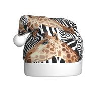 YBGHDAA Zebra e Giraffa Stampa Adulto Peluche Cappello di Natale Con Pom Pom Bianco Cerimonie Annuali Caps Stage Performance Cap
