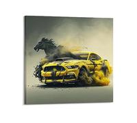 YBHF Poster artistico per auto sportiva Ford Mustang, stampa artistica da parete, stile retrò, decorazione per la stanza dell'ufficio, 30 x 30 cm, con cornice