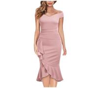 Ybing Abito tubino da donna, sexy, a vita alta, elegante, con volant, abito da sera, senza spalline, abito da ballo, estivo, leggero, con scollo a V, per feste, per adolescenti e ragazze, Colore: