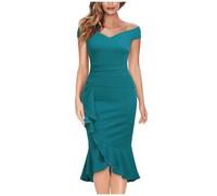 Ybing Abito tubino da donna, sexy, a vita alta, elegante, con volant, abito da sera, senza spalline, abito da ballo, estivo, leggero, con scollo a V, per feste, per adolescenti e ragazze, Azzurro, M