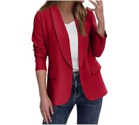 Ybing Blazer, giacca da donna elegante, casual, business, alla moda, con risvolto, giacca da lavoro aperta, a maniche lunghe, cardigan, abbigliamento da ufficio, #01 rosso., M