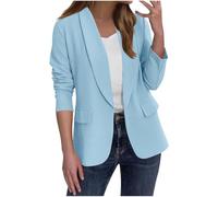 Ybing Blazer, giacca da donna elegante, casual, business, alla moda, con risvolto, giacca da lavoro aperta, a maniche lunghe, cardigan, abbigliamento da ufficio, #02 blu, L