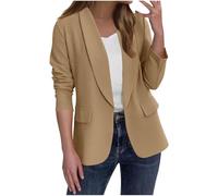 Ybing Blazer, giacca da donna elegante, casual, business, alla moda, con risvolto, giacca da lavoro aperta, a maniche lunghe, cardigan, abbigliamento da ufficio, #02 marrone., XXL