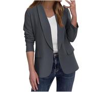 Ybing Blazer, giacca da donna elegante, casual, business, alla moda, con risvolto, giacca da lavoro aperta, a maniche lunghe, cardigan, abbigliamento da ufficio, #02 Grigio scuro, S