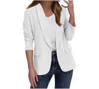 Ybing Blazer, giacca da donna elegante, casual, business, alla moda, con risvolto, giacca da lavoro aperta, a maniche lunghe, cardigan, abbigliamento da ufficio, #01 bianco., XL