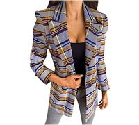 Ybing Blazer, giacca da donna elegante, risvolto, da ufficio, con bottoni, alla moda, sottile, aperta, da lavoro, leggera, da lavoro, a maniche lunghe, blazer, Blu, XL