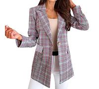Ybing Blazer, giacca da donna elegante, risvolto, da ufficio, con bottoni, alla moda, sottile, aperta, da lavoro, leggera, da lavoro, a maniche lunghe, blazer, Colore: rosso, XL