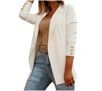 Ybing Blazer, giacca da donna elegante, slim fit, con risvolto, leggera, da lavoro, da ufficio, in tinta unita, a maniche lunghe, da lavoro, da donna, bianco, XL