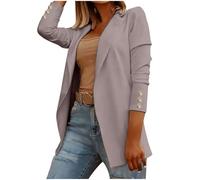 Ybing Blazer, giacca da donna elegante, slim fit, con risvolto, leggera, da lavoro, da ufficio, in tinta unita, a maniche lunghe, da lavoro, da donna, grigio., XXL