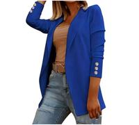 Ybing Blazer, giacca da donna elegante, slim fit, con risvolto, leggera, da lavoro, da ufficio, in tinta unita, a maniche lunghe, da lavoro, da donna, Blu, M