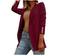 Ybing Blazer, giacca da donna elegante, slim fit, con risvolto, leggera, da lavoro, da ufficio, in tinta unita, a maniche lunghe, da lavoro, da donna, Vino, XL