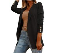 Ybing Blazer, giacca da donna elegante, slim fit, con risvolto, leggera, da lavoro, da ufficio, in tinta unita, a maniche lunghe, da lavoro, da donna, Nero , L