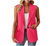 Ybing Blazer, giacca da donna senza maniche, elegante, tinta unita, con bottoni, risvolto, da lavoro, per ufficio, da lavoro, con tasche, per adolescenti e ragazze, P-ink, L