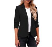Ybing Blazer, giacca da lavoro, elegante, con maniche a 3/4, per lavoro, lavoro, casual, per ufficio, #01 nero., XL