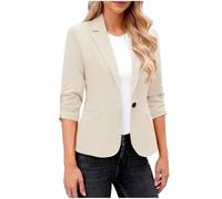 Ybing Blazer, giacca da lavoro, elegante, con maniche a 3/4, per lavoro, lavoro, casual, per ufficio, #02 beige, XL