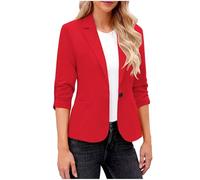 Ybing Blazer, giacca da lavoro, elegante, con maniche a 3/4, per lavoro, lavoro, casual, per ufficio, #02 rosso., XXL
