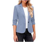 Ybing Blazer, giacca da lavoro, elegante, con maniche a 3/4, per lavoro, lavoro, casual, per ufficio, #03 Azzurro, XL