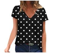 Ybing Camicia da donna con motivo a pois, casual, con scollo a V, in cotone, comoda, a maniche corte, per adolescenti e ragazze, Nero , S