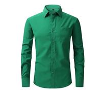 Ybing Camicia da uomo elegante a maniche lunghe con tasca sul petto, bottoni, camicia da lavoro, tinta unita, a maniche lunghe, leggera, ad asciugatura rapida, a maniche lunghe, verde, S