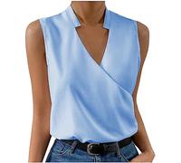 Ybing Canottiera da donna in tinta unita con scollo a V, camicia alla moda, sottile, senza maniche, leggera, comoda, casual, estiva, sottile, per lo streetwear, Celeste., M
