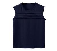 Ybing Canottiera per bambini e bambine, casual, a pieghe, tinta unita, senza maniche, maglietta sottile, scollo rotondo, camicia morbida, estiva, in cotone, blu navy, 130 cm