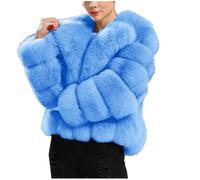 Ybing Cappotto di pelliccia da donna, corto, elegante, in pelliccia sintetica, spesso, caldo, in tinta unita, soffice, con risvolto, cappotto invernale, comodo, giacca invernale da donna, #01 azzurro