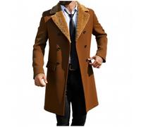 Ybing Cappotto in pile da uomo, lungo, elegante, con risvolto, in lana Sherpa, foderato, caldo cappotto invernale con bottoni a doppia fila, tinta unita, giacca a vento slim fit, giacca invernale per