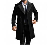 Ybing Cappotto in pile da uomo, lungo, elegante, con risvolto, in lana Sherpa, foderato, caldo cappotto invernale con bottoni a doppia fila, tinta unita, giacca a vento slim fit, giacca invernale per