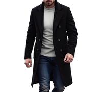 Ybing Cappotto invernale da uomo, elegante, casual, tinta unita, lungo, con bottoni a doppia fila, leggero, giacca a vento, giacca a vento slim fit, giacca invernale alla moda, per attività all'aria