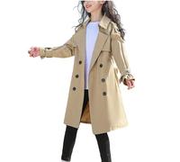 Ybing Cappotto lungo da ragazza elegante tinta unita trench sottile cappotto invernale con bottoni risvolto giacca a vento sottile cappotto di mezza stagione giacca a vento leggera giacca a vento