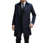 Ybing Cappotto lungo da uomo elegante tinta unita trench doppia fila bottoni giacca a vento con risvolto slim fit cappotto invernale leggero giacca a vento a maniche lunghe cappotto di lana comoda