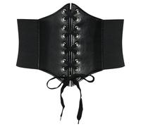 Ybing Corsetto da donna in tinta unita, con lacci regolabili, Corsette Court per la pancia, petto intero, sexy a vita, bustino vittoriano, senza pancia, costume per Halloween, Nero , Taglia Unica