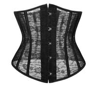 Ybing Corsetto da donna vintage snellente intero petto trasparente, elegante occhiello ricamato, corpetto gotico, abito da sera vittoriano, top rinascimentale, senza pancia, Nero , S