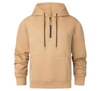 Ybing Felpa con cappuccio a 1/3 zip da uomo, casual, tinta unita, oversize, con cappuccio, con cerniera, a maniche lunghe, comoda felpa con cappuccio, cachi, M