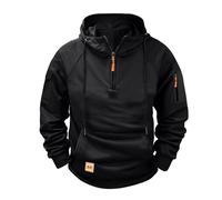 Ybing Felpa con cappuccio a 1/4 con zip da uomo, a maniche lunghe, sportiva, calda, con cappuccio, casual, tinta unita, da lavoro, con cerniera, vintage, a maniche lunghe, comoda maglietta sportiva
