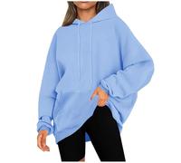 Ybing Felpa con cappuccio da donna, casual, tinta unita, con cappuccio, calda, con tasche, comoda, per autunno e inverno, con cappuccio, Azzurro, 3XL