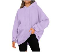 Ybing Felpa con cappuccio da donna, casual, tinta unita, con cappuccio, calda, con tasche, comoda, per autunno e inverno, con cappuccio, viola., M