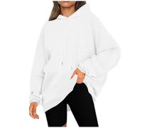 Ybing Felpa con cappuccio da donna, casual, tinta unita, con cappuccio, calda, con tasche, comoda, per autunno e inverno, con cappuccio, bianco, 4X-Large