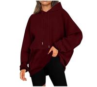 Ybing Felpa con cappuccio da donna, casual, tinta unita, con cappuccio, calda, con tasche, comoda, per autunno e inverno, con cappuccio, Vino, L