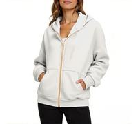Ybing Felpa con cappuccio da donna, casual, tinta unita, in cotone, con cappuccio, per autunno e inverno, con cerniera, 2025, oversize, giacca sportiva, bianco, XXL