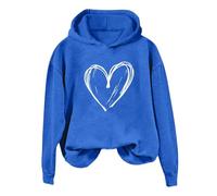 Ybing Felpa con cappuccio da donna con stampa a cuore, casual, senza cappuccio, a maniche lunghe, per autunno e inverno, Blu, L