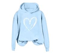 Ybing Felpa con cappuccio da donna con stampa a cuore, casual, senza cappuccio, a maniche lunghe, per autunno e inverno, Azzurro, L