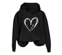 Ybing Felpa con cappuccio da donna con stampa a cuore, casual, senza cappuccio, a maniche lunghe, per autunno e inverno, Nero , L