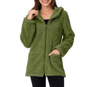 Ybing Felpa con cappuccio da donna, in velluto double face, con cappuccio, elegante, in pile, per autunno e inverno, calda, in tinta unita, con chiusura lampo, morbido cappotto invernale con tasca