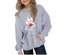 Ybing Felpa con cappuccio da ragazza, casual, con cappuccio, a forma di cuore, con motivo zampa di cane, per autunno e inverno, con cappuccio, leggera, comoda, a maniche lunghe, streetwear, #02 grigio