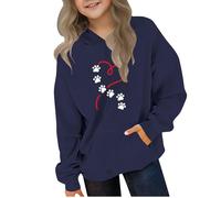 Ybing Felpa con cappuccio da ragazza, casual, con cappuccio, a forma di cuore, con motivo zampa di cane, per autunno e inverno, con cappuccio, leggera, comoda, a maniche lunghe, streetwear, #01 Marine