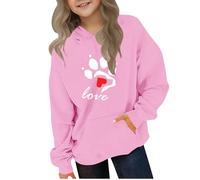 Ybing Felpa con cappuccio da ragazza, casual, con cappuccio, a forma di cuore, con motivo zampa di cane, per autunno e inverno, con cappuccio, leggera, comoda, a maniche lunghe, streetwear, #02 rosa